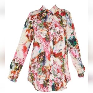 Prettylittlething Rose Femme Renaissance Print Oversized Shirt